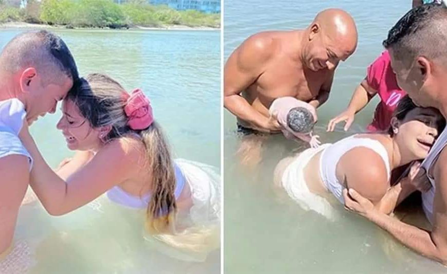 Beautiful moment woman unknowingly gives birth to her baby on the beach