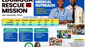 FREE MEDICAL OUTREACH ALERT FOR EDUMOGA COMMUNITIES IN OKPOKWU LOCAL GOVERNMENT COUNCIL, BENUE STATE…