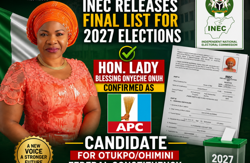 INEC Releases Final List for 2027 Elections, Hon. Lady Blessing Onyeche Onuh Confirmed as APC Candidate for Otukpo/Ohimini Federal Constituency