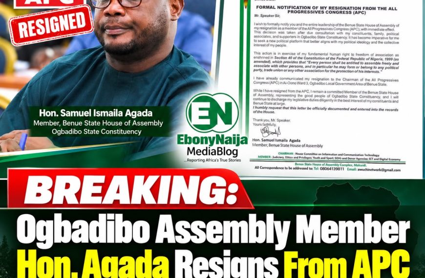 BREAKING: Ogbadibo Assembly Member Hon. Agada Resigns From APC